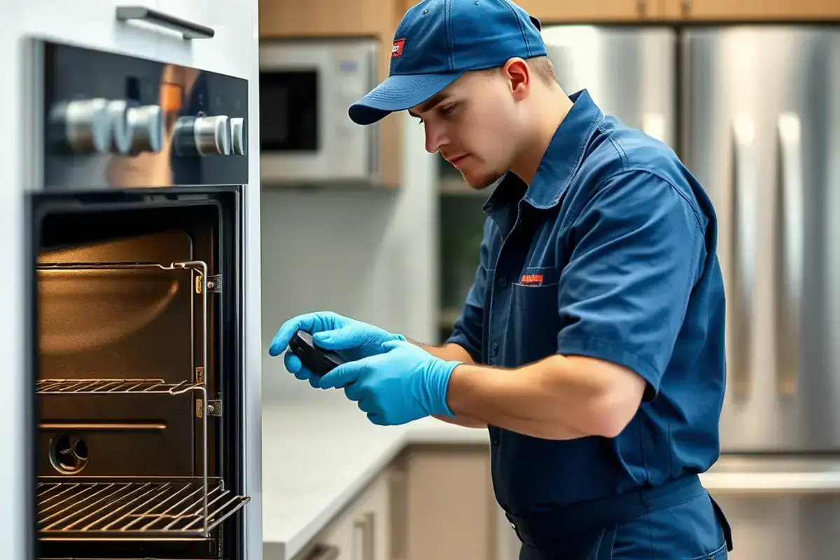 Technician repairing a kitchen oven