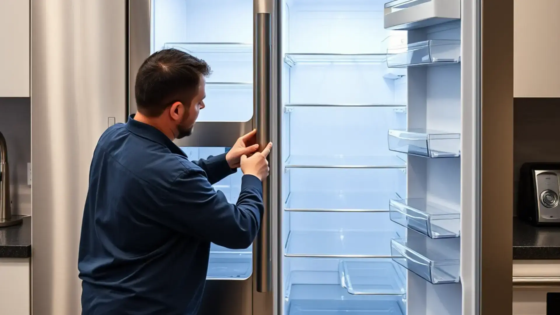 Technician repairing a modern refrigerator