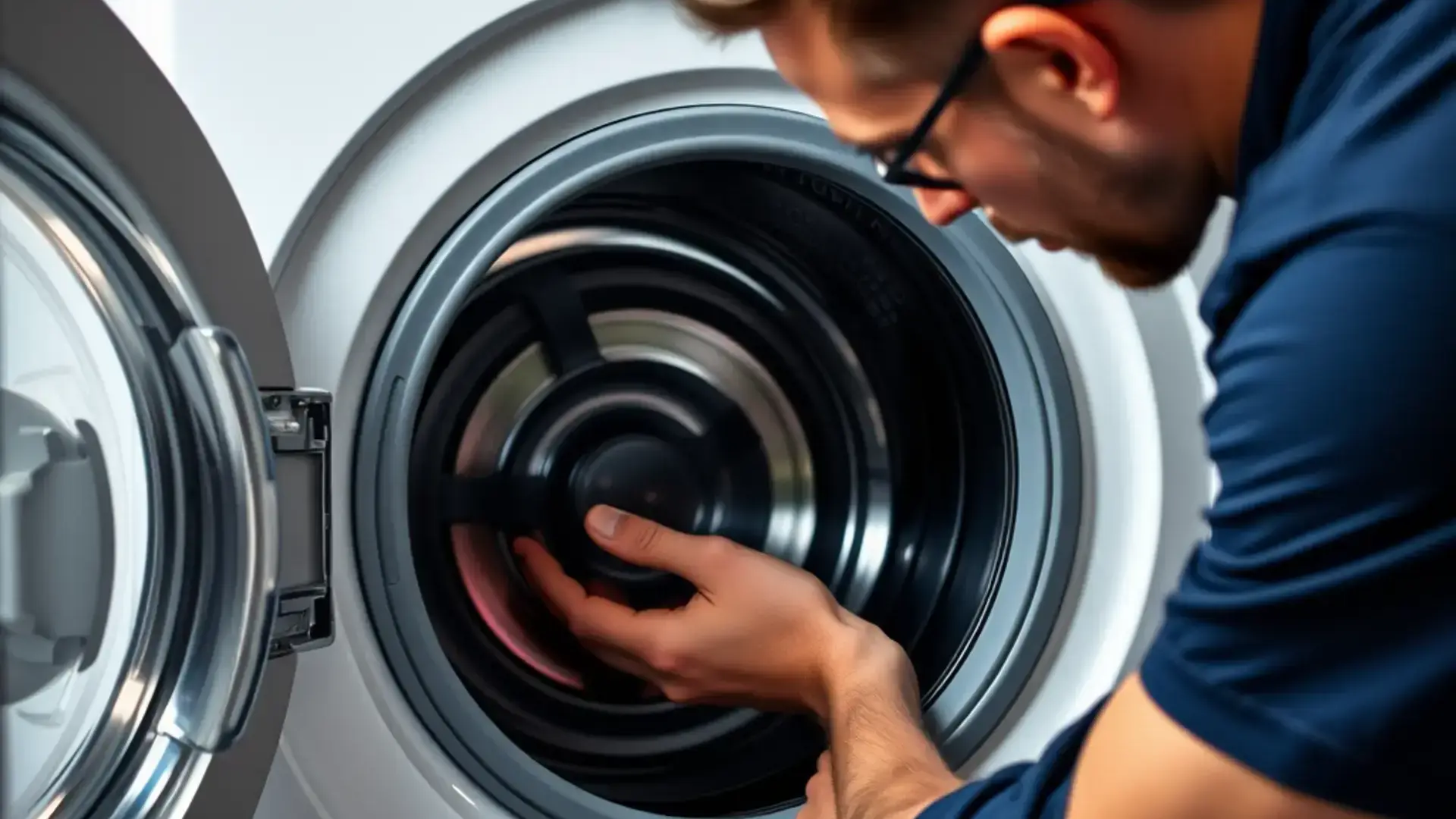 Technician repairing a washing machine
